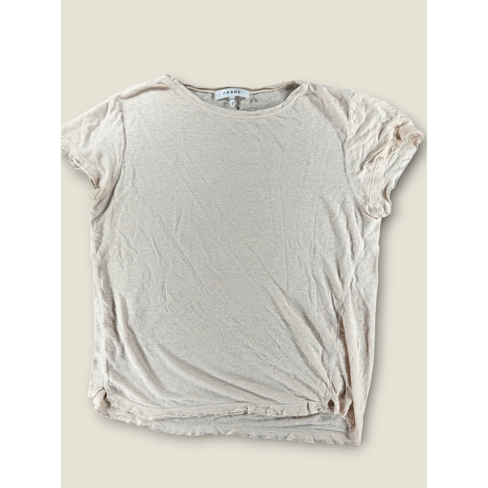 Frame Womens Organic‎ Linen Short Sleeve Tee Beige LWTS1068 Medium